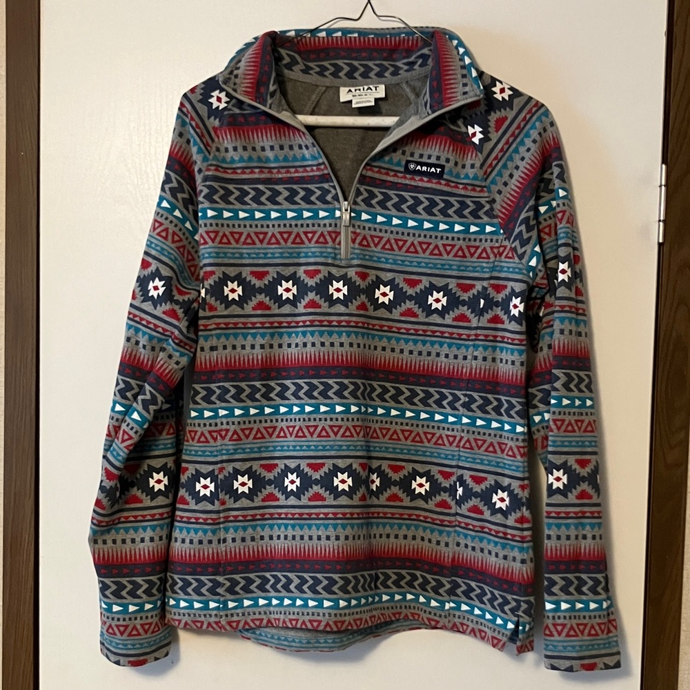 Ariat Women’s Zip Up Pullover Sweater with Geometric Aztec Pattern